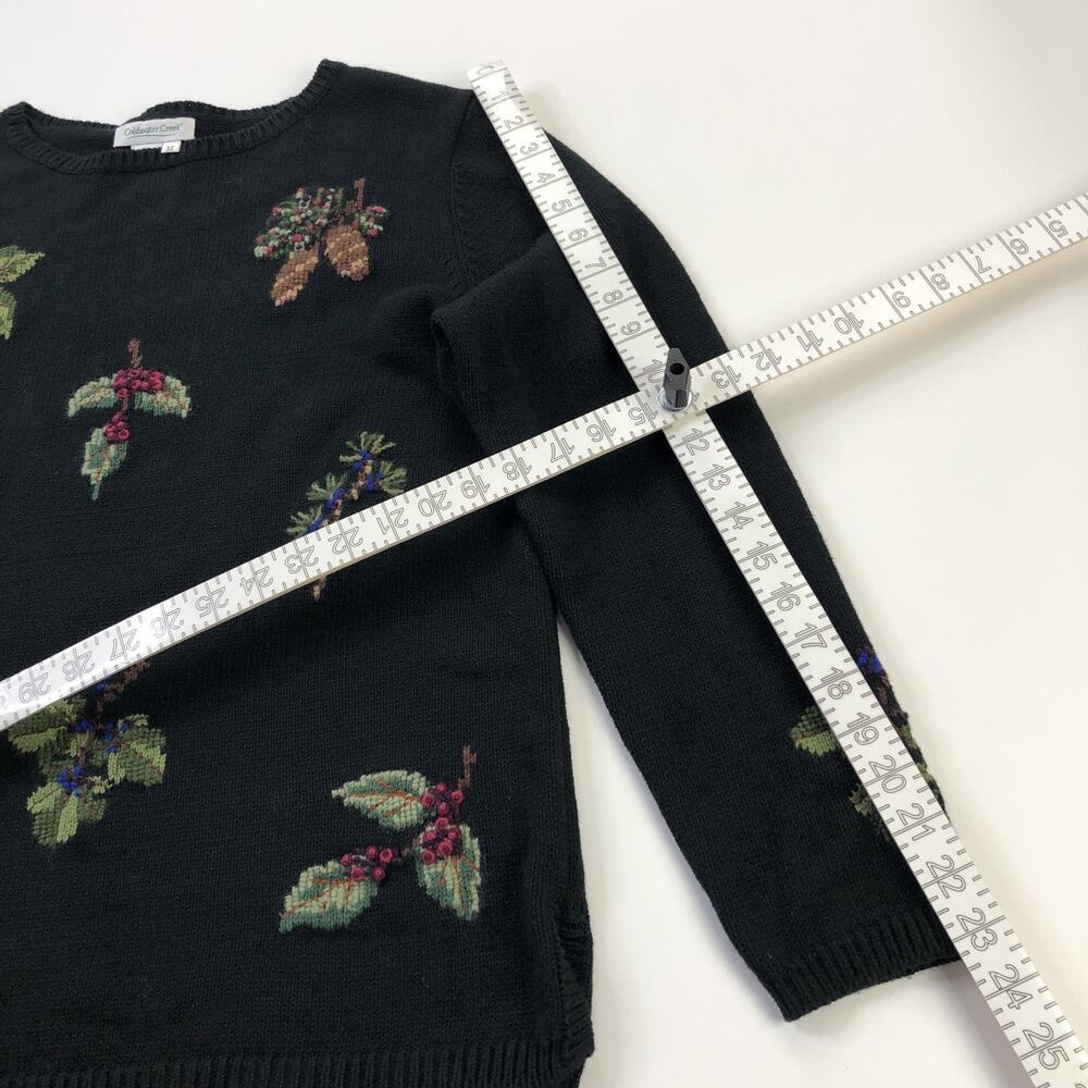 Coldwater Creek Medium Ramie Embroidered Holiday Leaf Pullover Sweater Black - Picture 4 of 10